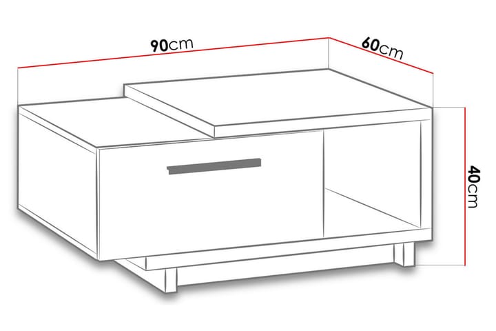 Sohvapöytä Idelle 90 cm Säilytyksellä Laatikko+Hylly - Luonnonväri/Musta - Sohvapöytä