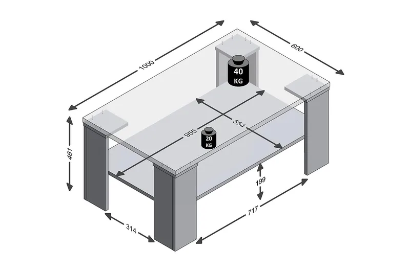 Sohvapöytä Indira 100 cm Säilytyksellä Hyllyt - Vaalea Tammenväri - Huonekalut - Pöytä & ruokailuryhmä - Sohvapöytä