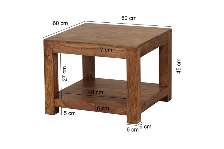 Sohvapöytä Jaheam 60 cm Säilytyksellä Hylly - Massiivi Puu - Sohvapöytä