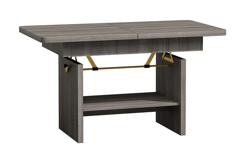 Sohvapöytä Janeka 116 cm Korkeussäätö Säilytyksellä Hylly, Harmaa