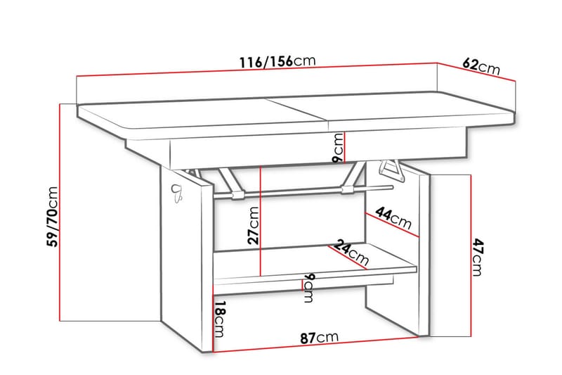 Sohvapöytä Janeka 116 cm Korkeussäätö Säilytyksellä Hylly - Harmaa - Sohvapöytä