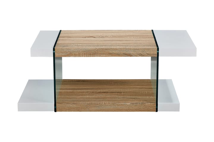 Sohvapöytä Jaunita 120 cm Säilytyksellä Hylly - Lasi/Valkoinen/Ruskea - Sohvapöytä