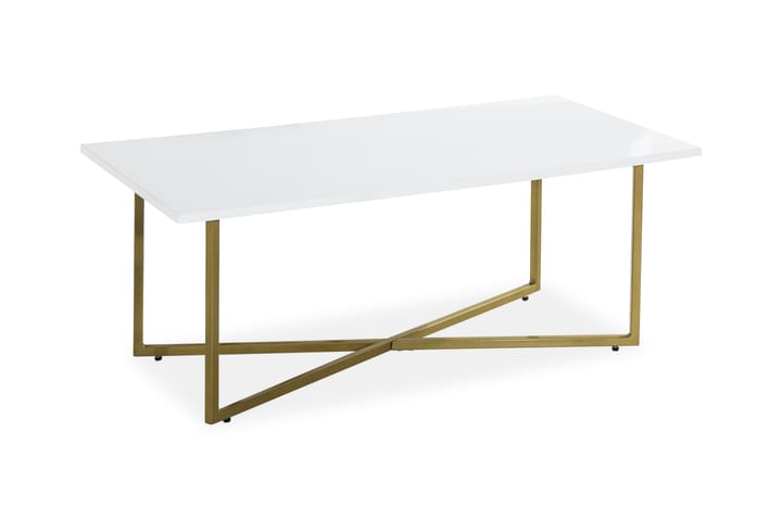 Sohvapöytä Jaunita 120 cm - Valkoinen Korkeakiilto/Kulta - Sohvapöytä