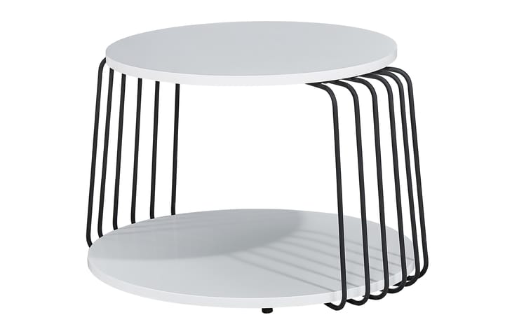 Sohvapöytä Jaunita 60 cm Pyöreä Säilytyksellä Hylly - Valkoinen/Musta Rauta - Sohvapöytä