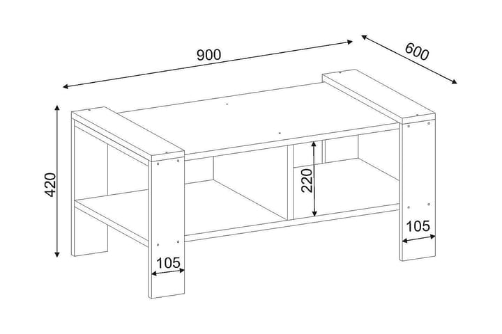 Sohvapöytä Johnever 90 cm Säilytyksellä Hylly - Valkoinen/Pähkinänruskea - Sohvapöytä