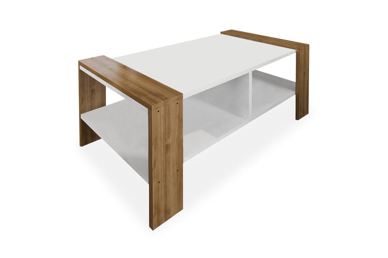 Sohvapöytä Johnever 90 cm Säilytyksellä Hylly, Valkoinen/Pähkinänruskea