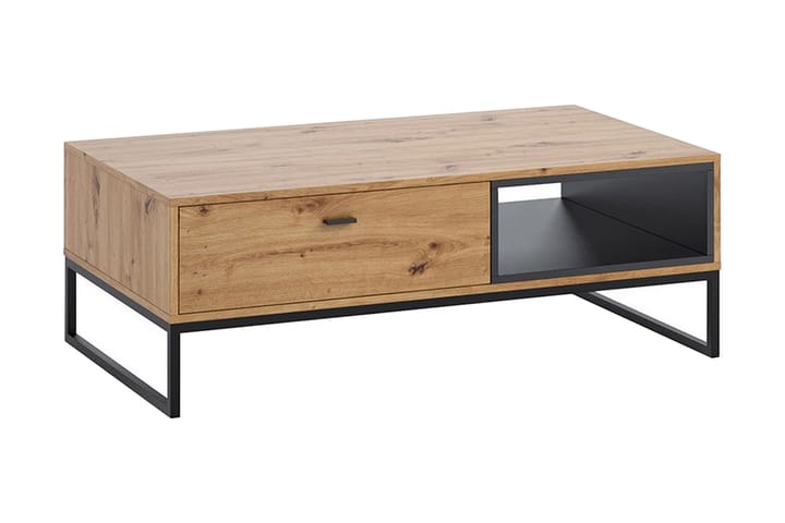 Sohvapöytä Kahambwe 120 cm Säilytyksellä Laatikko+Hylly - Luonnonväri/Musta - Sohvapöytä