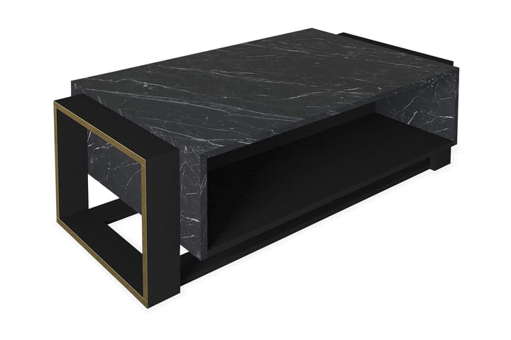 Sohvapöytä Kalayia 106 cm Marmorikuvio Säilytyksellä Hyllyt - Musta/Kulta - Marmoripöydät - Sohvapöytä