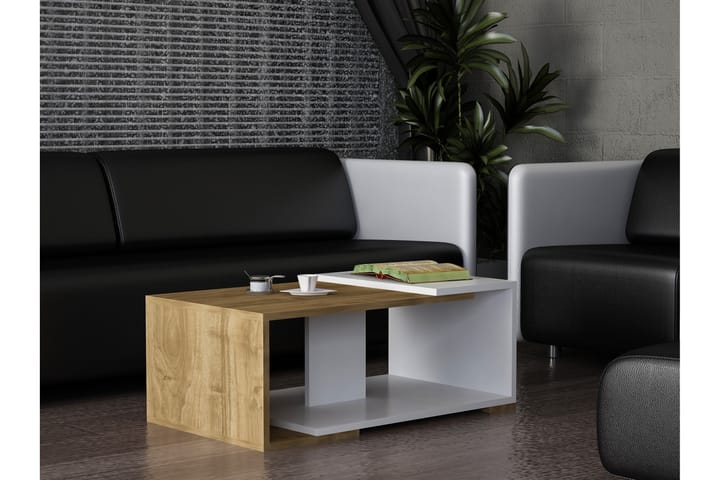 Sohvapöytä Karan 70 cm Säilytyksellä Hylly - Valkoinen/Pähkinänruskea - Sohvapöytä