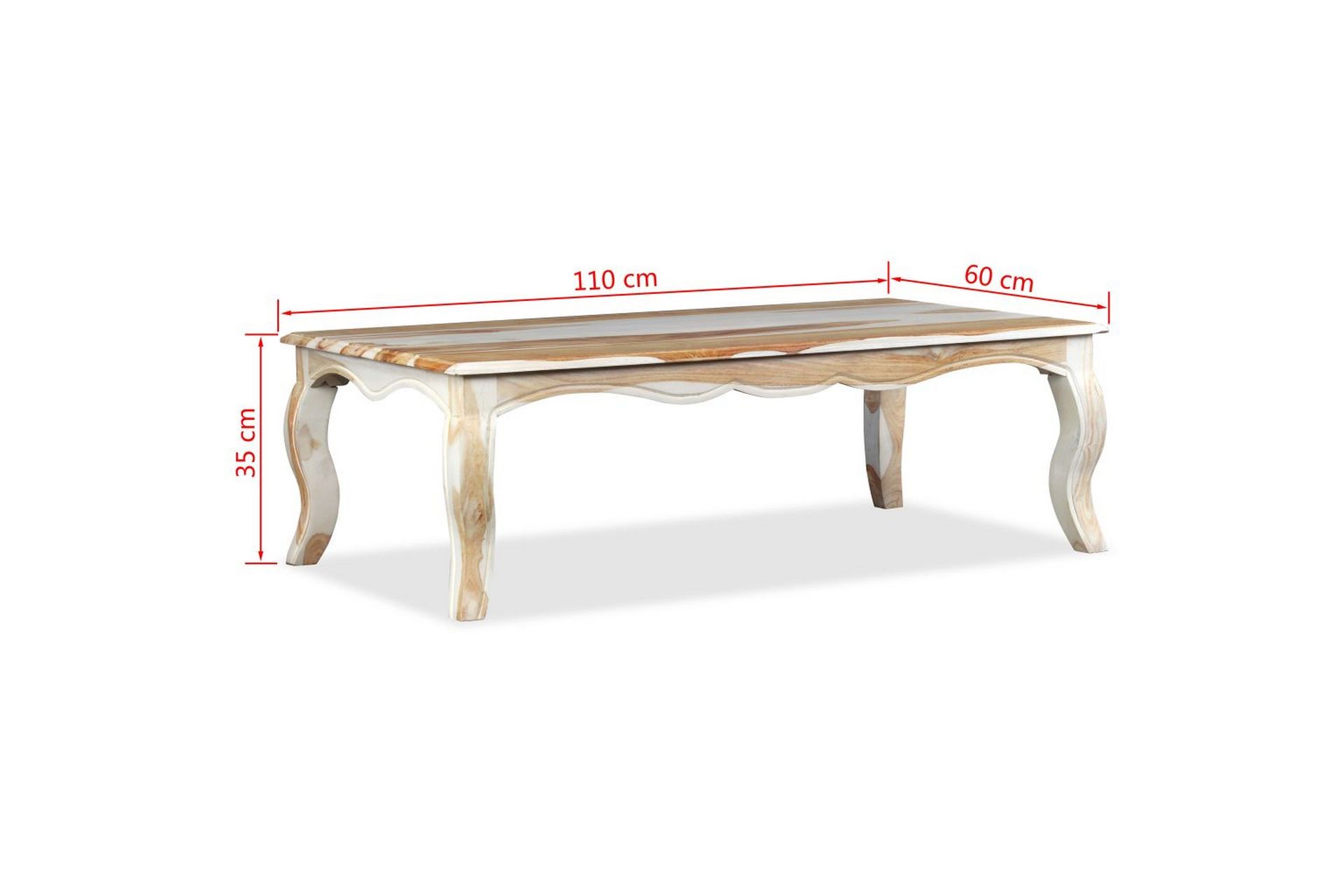 Sohvapöytä kiinteä seesampuu 110x60x35 cm - Valkoinen - Huonekalut - Pöytä & ruokailuryhmä - Sohvapöytä
