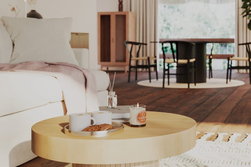 Sohvapöytä Kopparbo 75 cm Pyöreä - Vaalea valkolakattu tammi - Huonekalut - Pöytä & ruokailuryhmä - Sohvapöytä