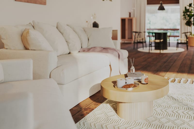 Sohvapöytä Kopparbo 75 cm Pyöreä - Vaalea valkolakattu tammi - Huonekalut - Pöytä & ruokailuryhmä - Sohvapöytä