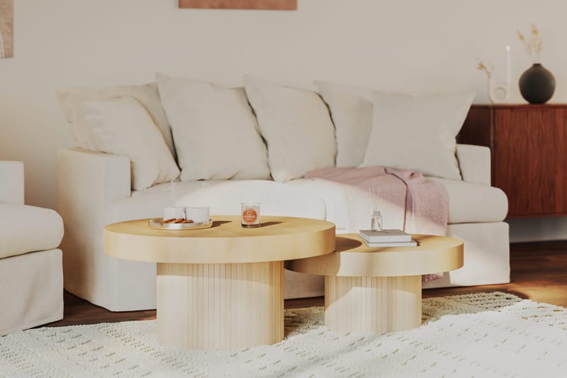 Sohvapöytä Kopparbo 90 cm Pyöreä - Vaalea valkolakattu tammi - Huonekalut - Pöytä & ruokailuryhmä - Sohvapöytä