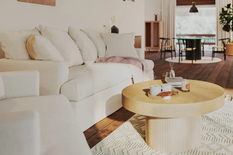 Sohvapöytä Kopparbo 90 cm Pyöreä - Vaalea valkolakattu tammi - Huonekalut - Pöytä & ruokailuryhmä - Sohvapöytä