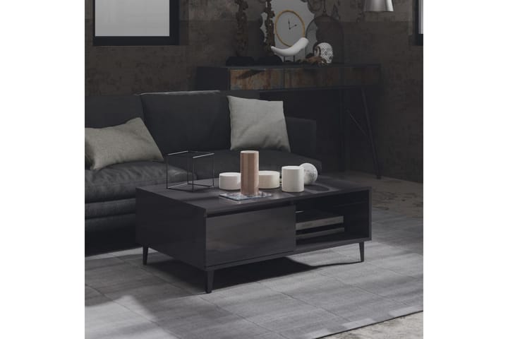 Sohvapöytä korkeakiilto harmaa 90x60x35 cm lastulevy - Harmaa - Sohvapöytä