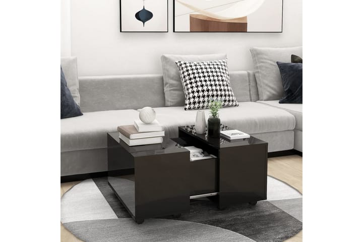 Sohvapöytä korkeakiilto musta 60x60x38 cm lastulevy - Sohvapöytä