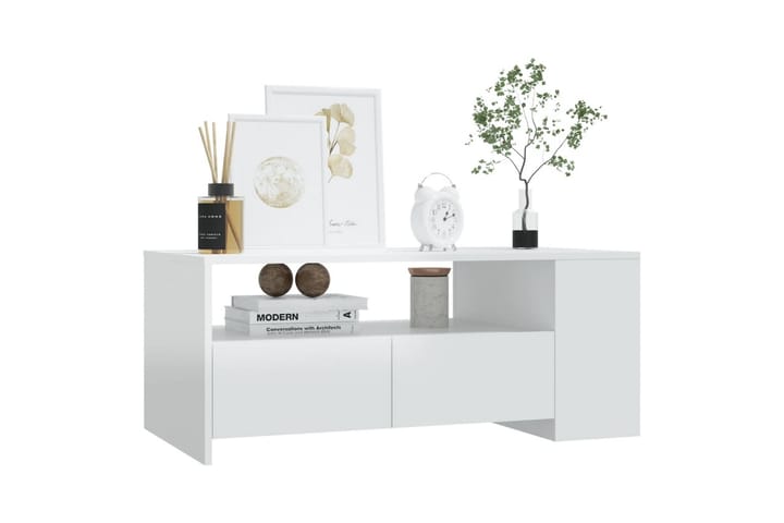 Sohvapöytä korkeakiilto valkoinen 102x55x42 cm tekninen puu - Valkoinen - Sohvapöytä