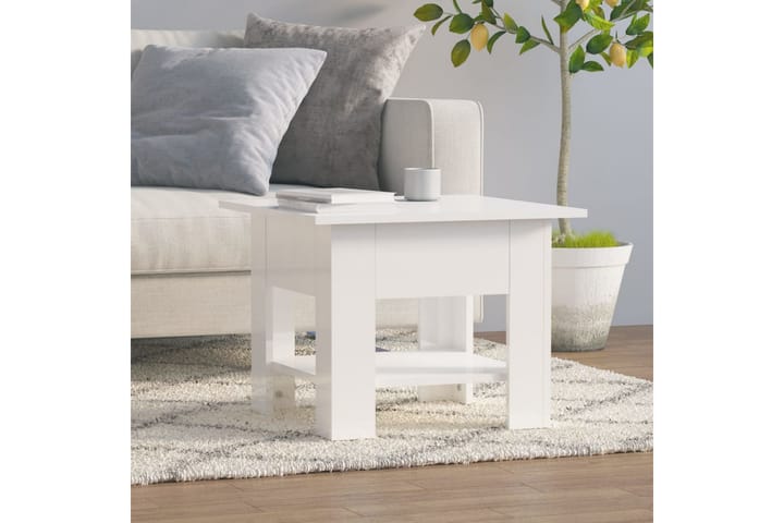 Sohvapöytä korkeakiilto valkoinen 55x55x42 cm lastulevy - Valkoinen - Sohvapöytä