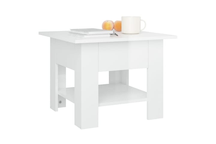 Sohvapöytä korkeakiilto valkoinen 55x55x42 cm lastulevy - Valkoinen - Sohvapöytä