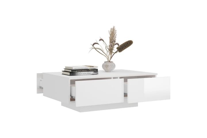 Sohvapöytä korkeakiilto valkoinen 90x60x31 cm lastulevy - Sohvapöytä