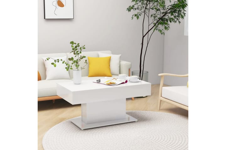 Sohvapöytä korkeakiilto valkoinen 96x50x45 cm lastulevy - Sohvapöytä