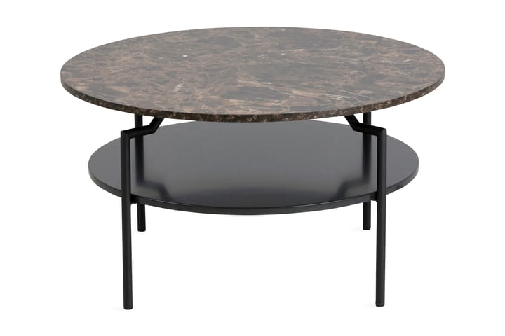 Sohvapöytä Kristensa 80 cm Pyöreä S�äilytyksellä Hylly kuvio - Ruskea/Musta - Marmoripöydät - Sohvapöytä