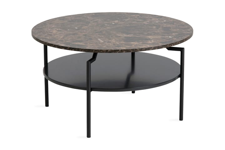 Sohvapöytä Kristensa 80 cm Pyöreä Säilytyksellä Hylly kuvio - Ruskea/Musta - Marmoripöydät - Sohvapöytä