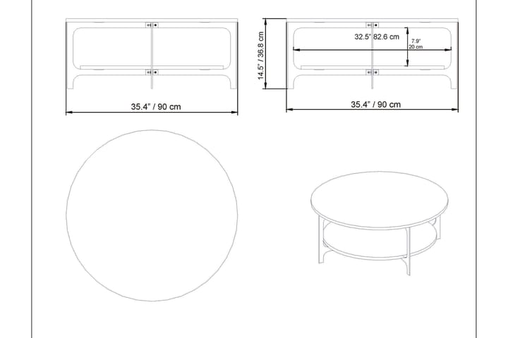 Sohvapöytä Kvitsle 90 cm Säilytyksellä Pyöreä Hylly - Musta - Marmoripöydät - Sohvapöytä