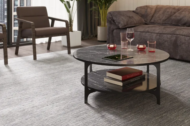 Sohvapöytä Kvitsle 90 cm Säilytyksellä Pyöreä Hylly - Musta - Huonekalut - Pöytä & ruokailuryhmä - Sohvapöytä