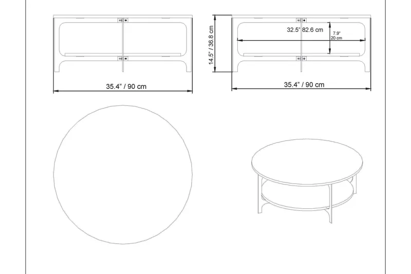 Sohvapöytä Kvitsle 90 cm Säilytyksellä Pyöreä Hylly - Musta - Huonekalut - Pöytä & ruokailuryhmä - Sohvapöytä