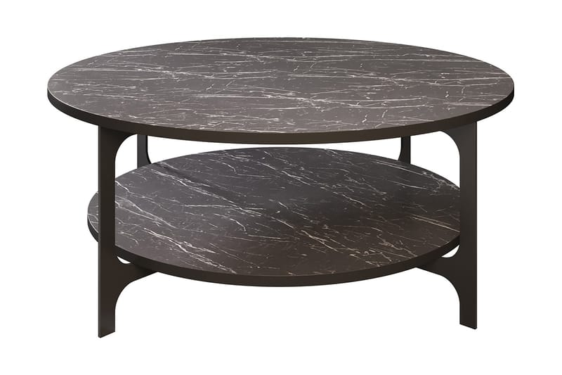 Sohvapöytä Kvitsle 90 cm Säilytyksellä Pyöreä Hylly, Musta