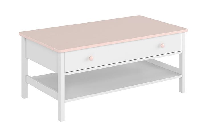 Sohvapöytä Laber 110 cm Säilytyksellä laatikot+Hylly - Valkoinen/Roosa - Sohvapöytä