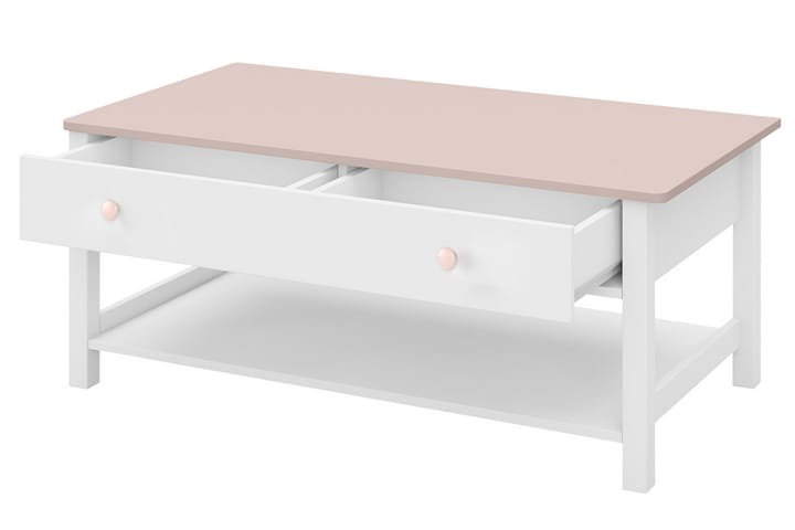Sohvapöytä Laber 110 cm Säilytyksellä laatikot+Hylly - Valkoinen/Roosa - Sohvapöytä