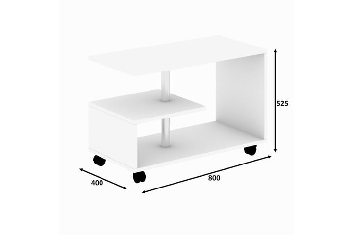 Sohvapöytä Lalenius 80 cm Säilytyksellä Hylly pyörillä - Valkoinen - Sohvapöytä