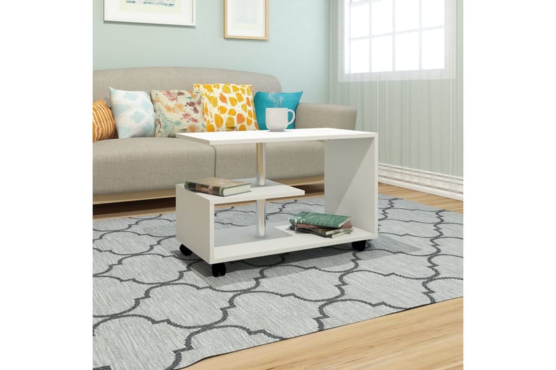 Sohvapöytä Lalenius 80 cm Säilytyksellä Hylly pyörillä - Valkoinen - Huonekalut - Pöytä & ruokailuryhmä - Sohvapöytä