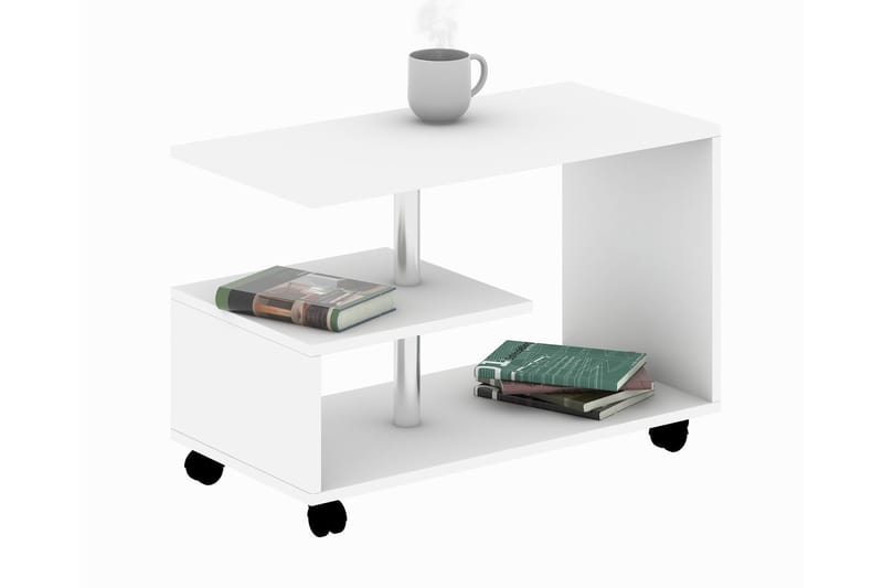 Sohvapöytä Lalenius 80 cm Säilytyksellä Hylly pyörillä - Valkoinen - Huonekalut - Pöytä & ruokailuryhmä - Sohvapöytä