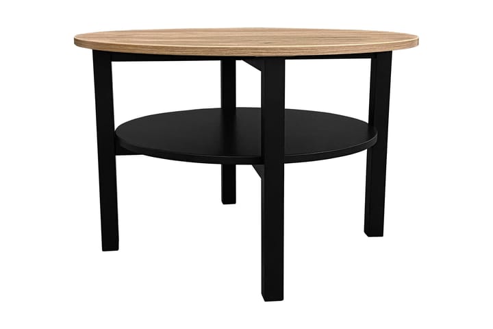 Sohvapöytä Larisa 80 cm Pyöreä Säilytyksellä Hylly - Musta/Ruskea - Sohvapöytä