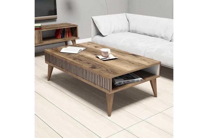 Sohvapöytä LeJalats 105 cm Säilytyksellä Hylly - Pähkinänruskea - Huonekalut - Pöytä & ruokailuryhmä - Sohvapöytä