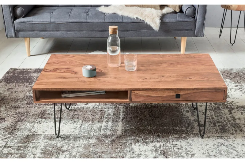 Sohvapöytä Lochside 60 cm Säilytyksellä 2 laatikkoa+Hyllyt - Akaasia/Musta - Huonekalut - Pöytä & ruokailuryhmä - Sohvapöytä