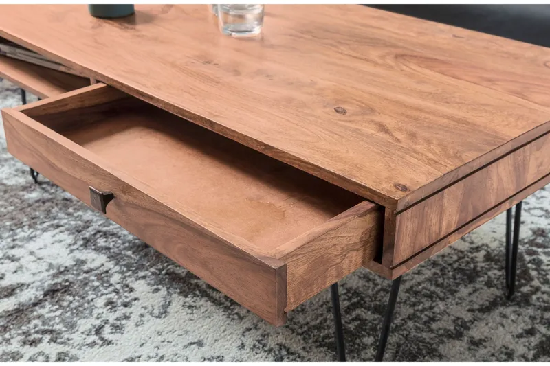 Sohvapöytä Lochside 60 cm Säilytyksellä 2 laatikkoa+Hyllyt - Akaasia/Musta - Huonekalut - Pöytä & ruokailuryhmä - Sohvapöytä