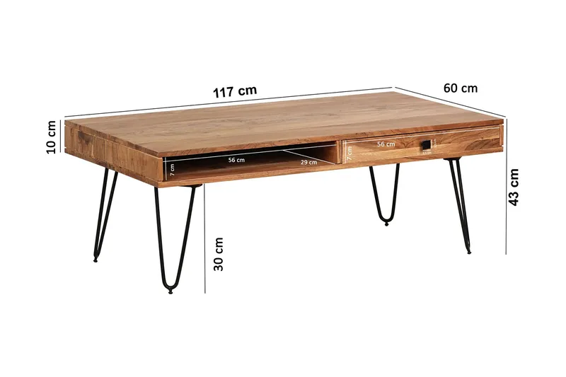 Sohvapöytä Lochside 60 cm Säilytyksellä 2 laatikkoa+Hyllyt - Akaasia/Musta - Huonekalut - Pöytä & ruokailuryhmä - Sohvapöytä