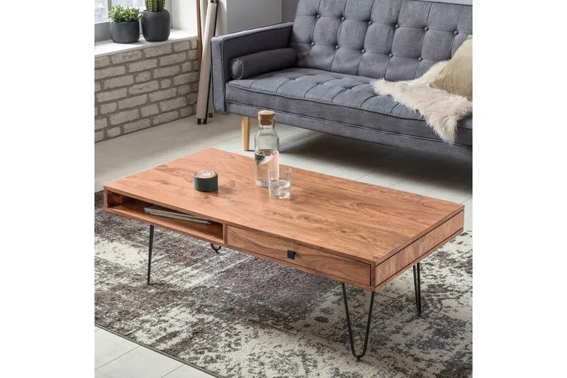 Sohvapöytä Lochside 60 cm Säilytyksellä 2 laatikkoa+Hyllyt - Akaasia/Musta - Huonekalut - Pöytä & ruokailuryhmä - Sohvapöytä