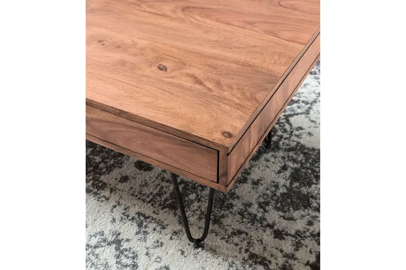 Sohvapöytä Lochside 60 cm Säilytyksellä 2 laatikkoa+Hyllyt - Akaasia/Musta - Huonekalut - Pöytä & ruokailuryhmä - Sohvapöytä