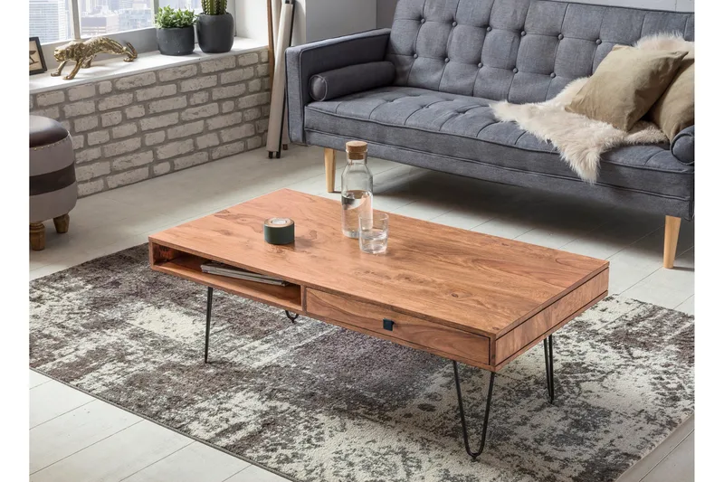 Sohvapöytä Lochside 60 cm Säilytyksellä 2 laatikkoa+Hyllyt - Akaasia/Musta - Huonekalut - Pöytä & ruokailuryhmä - Sohvapöytä