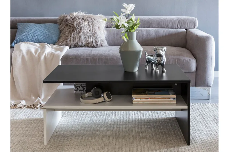 Sohvapöytä Logalbo 90 cm Säilytyksellä Hylly, Musta/Valkoinen