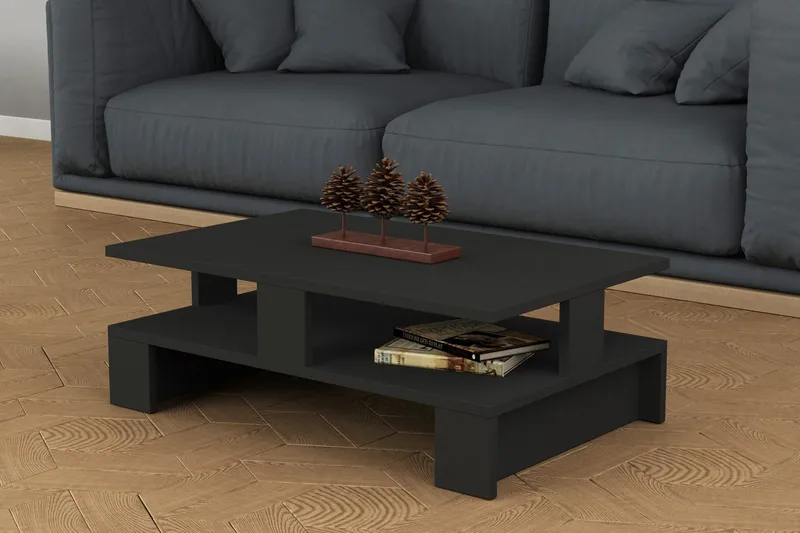 Sohvapöytä Lutchan 80 cm Säilytyksellä Hylly - Tummanharmaa - Huonekalut - Pöytä & ruokailuryhmä - Sohvapöytä