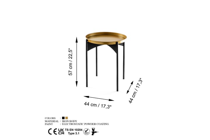 Sohvapöytä Mamta 44 cm - Kulta/Musta - Sohvapöytä
