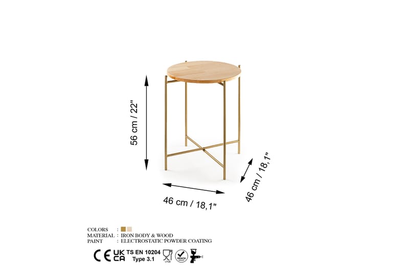 Sohvapöytä Mamta 46 cm - Kulta/Natural - Sohvapöytä