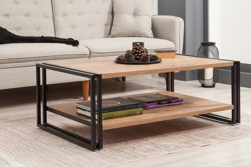 Sohvapöytä Masako 110 cm Säilytyksellä Hylly - Puu/Musta - Huonekalut - Pöytä & ruokailuryhmä - Sohvapöytä