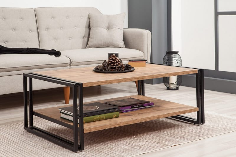 Sohvapöytä Masako 110 cm Säilytyksellä Hylly - Puu/Musta - Huonekalut - Pöytä & ruokailuryhmä - Sohvapöytä